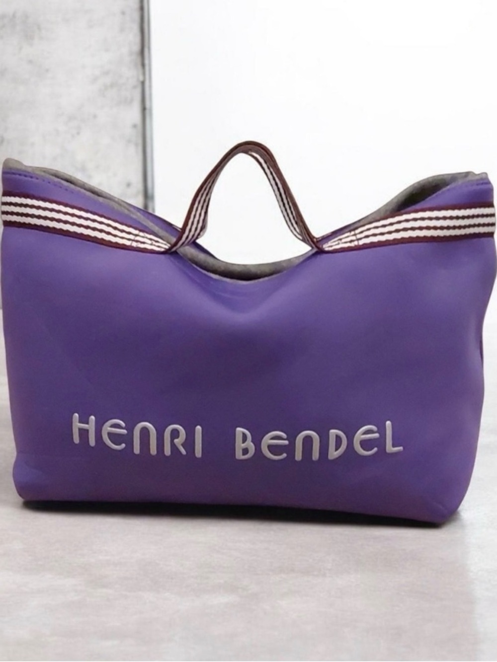 Henri Bendel Purple Logo Tote with Striped Handles NWOT Fabulous Collectible!!